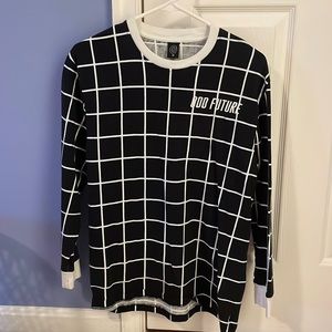Mens Medium Odd Future Grid Black Long Sleeve Knit T-Shirt